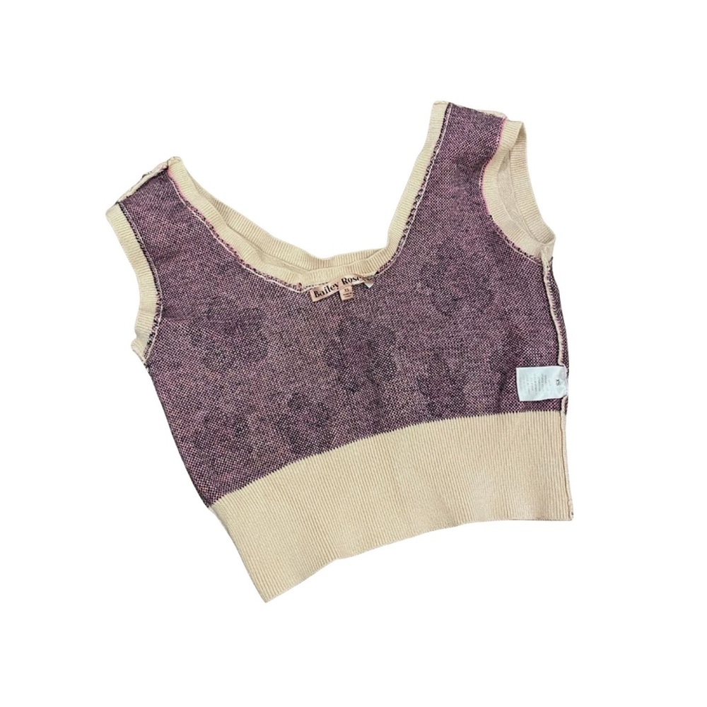 Bailey Rose Knit Crop Top Tank With Pink Black Daisy Flowers Size XS Cream - Picture 2 of 5